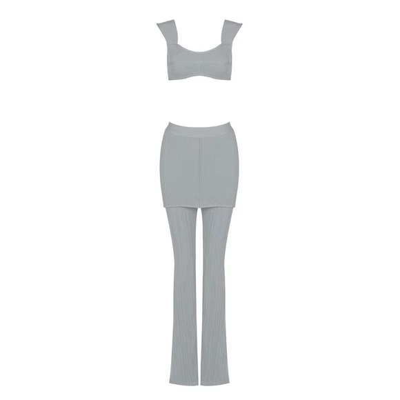 NWT. Edgy Bandage Set With Crop Top & Ultra High Waist Pants In Stunning Gray. - Picture 4 of 5